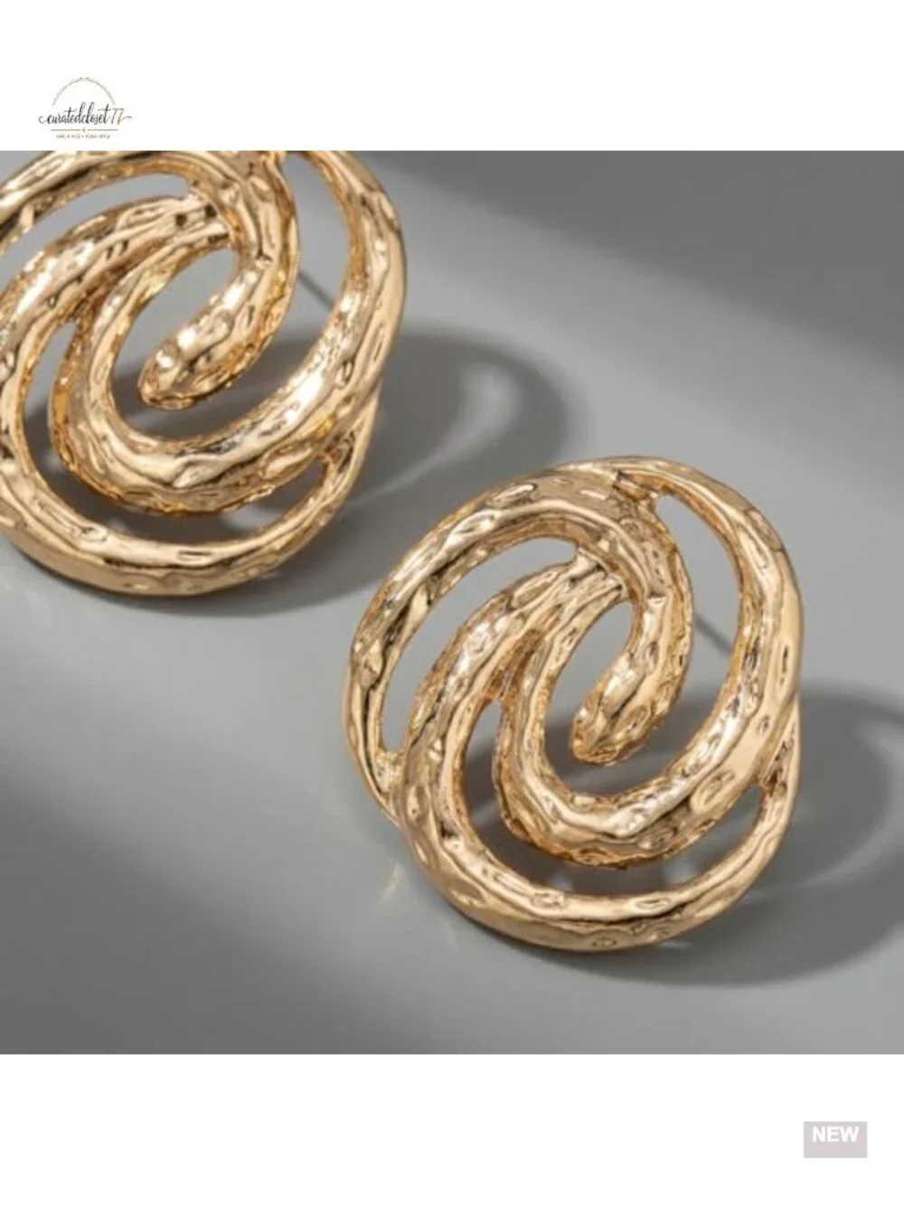 Chunky Gold Hammered Abstract Swirl Knot Post Back Dangle Earrings